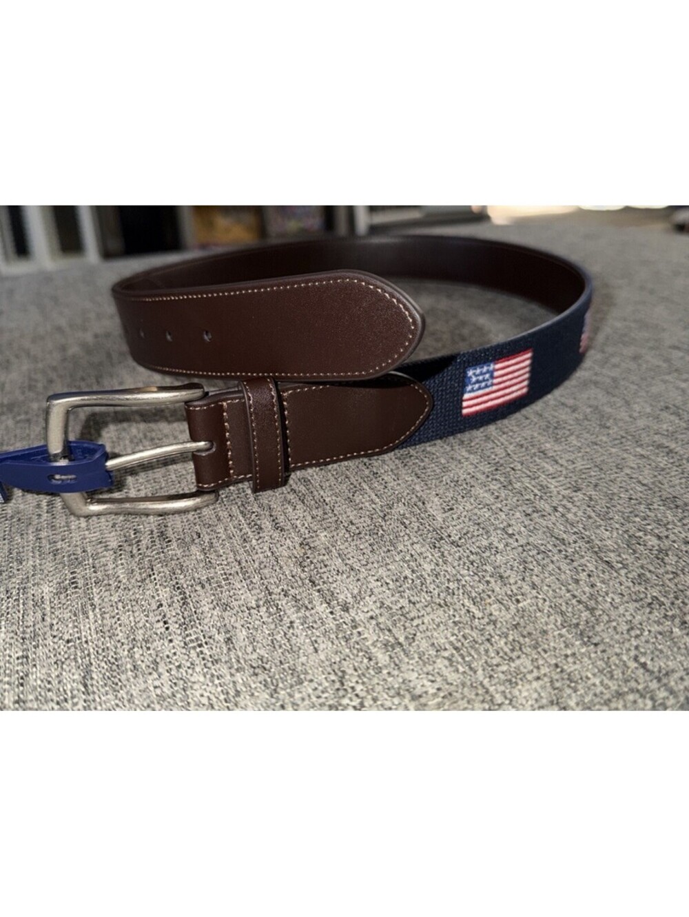 Original Penguin American Flag Needlepoint Golf Belt Mens Size 34 Navy Blue New